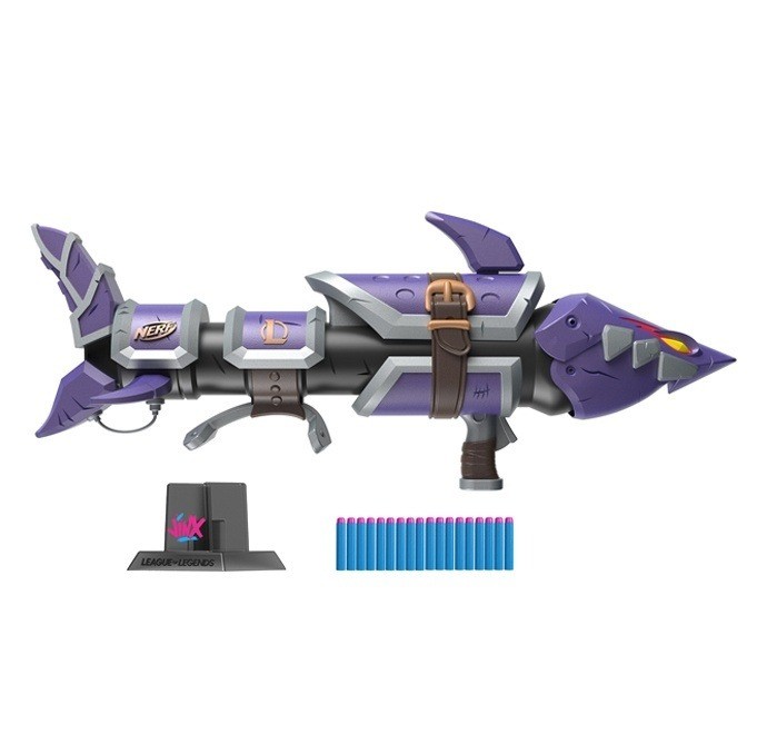 《英雄联盟》与NERF合作在国内推出金克丝限量版鲨鱼嘴火箭筒