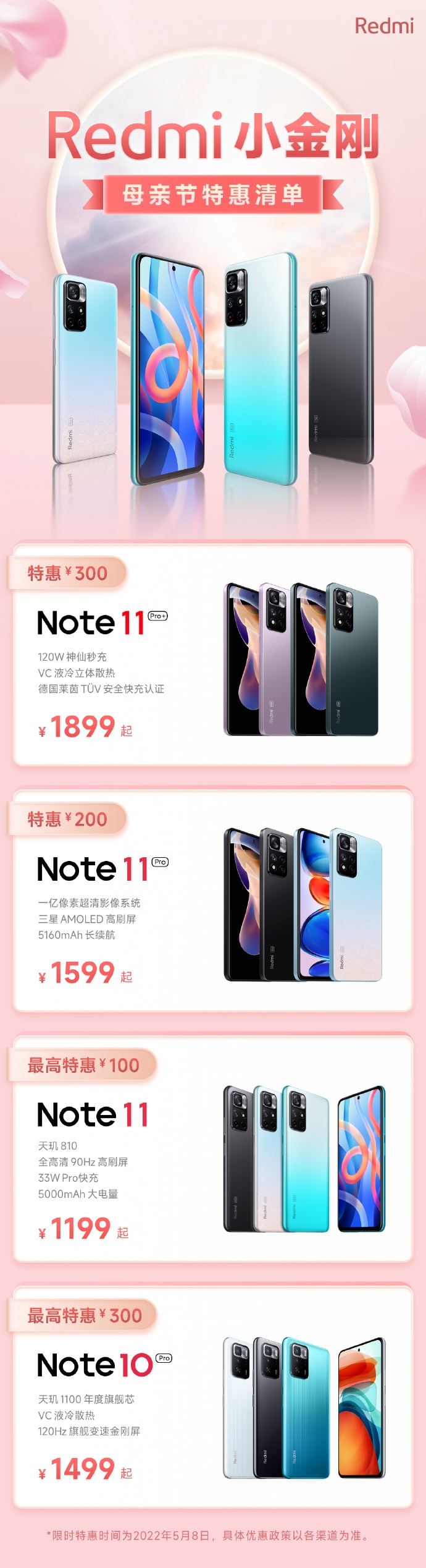 Redmi Note 10/11系列母亲节官宣降价：1199元起