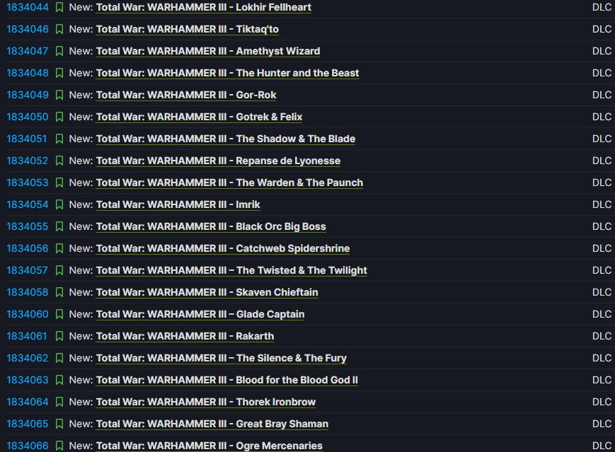 SteamDB：一大批《全战战锤3》DLC上线Steam后台