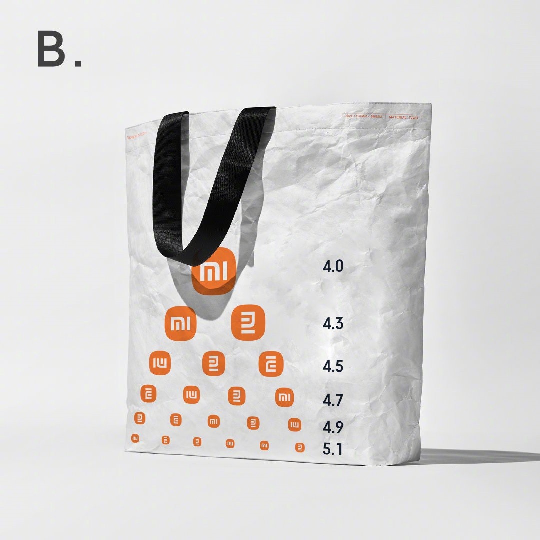 小米推出三款限量环保袋，印有新Logo制作的视力表