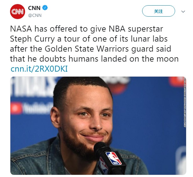 库里采访称：人类登月是捏造的 NASA求当面对质  