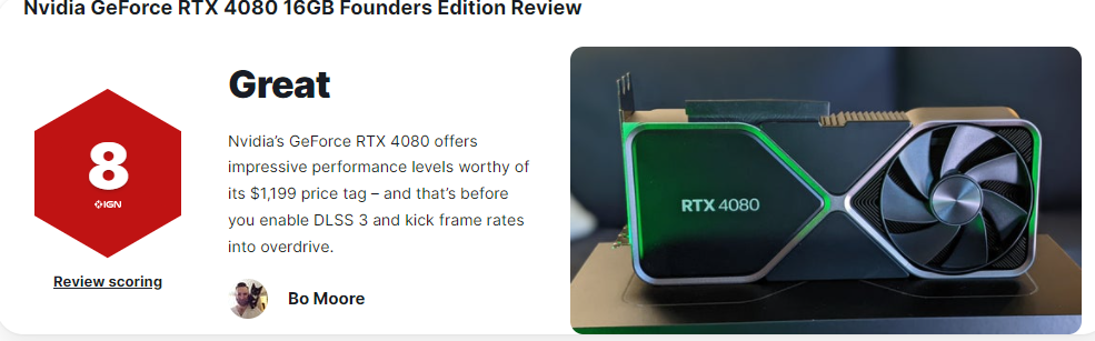 RTX 4080显卡IGN 8分：性能对得起价格