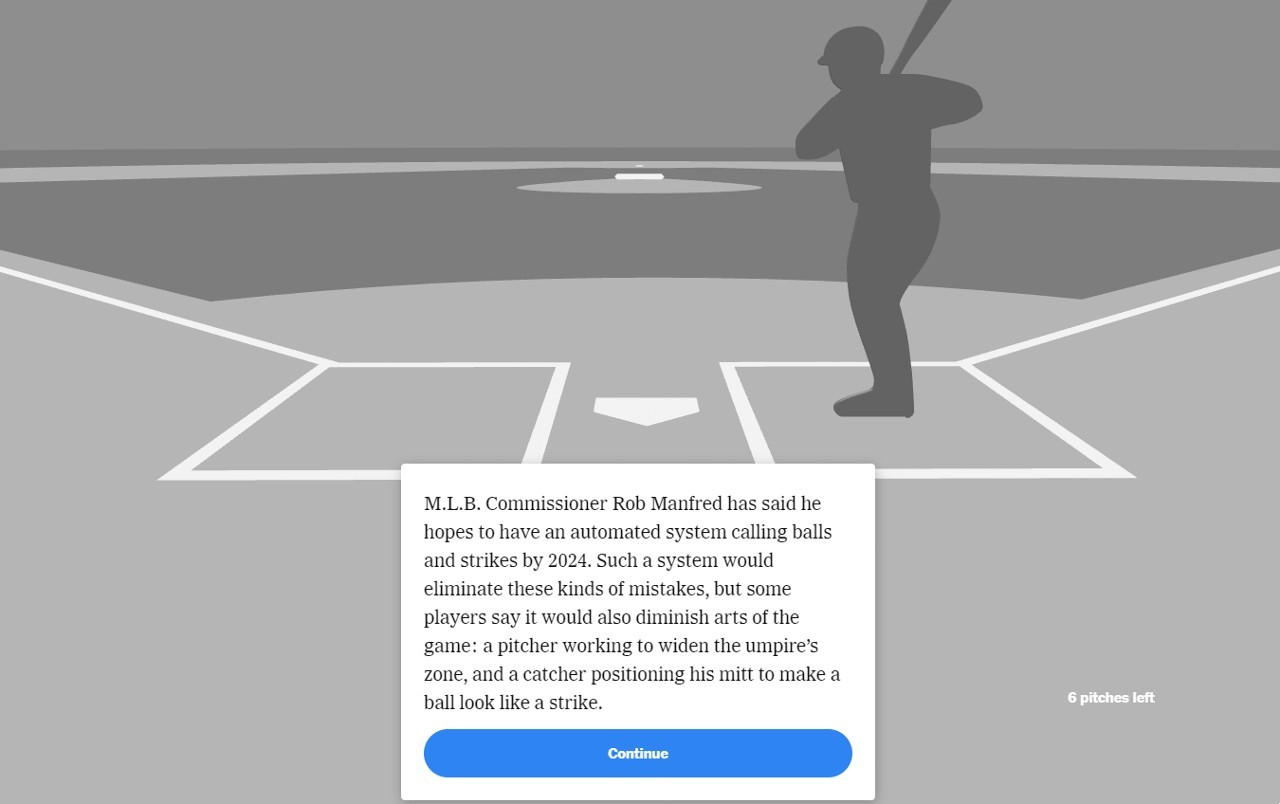纽时推MLB大联盟主审模拟小游戏《You Be the Ump》考验你对判决的正确性